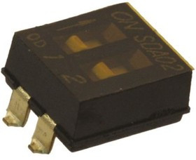 SDA02H0SBR, 2Bit SPST 24V 25mA Black Slide (Standard), SMD4P,7.1x7.5mm DIP Switches ROHS