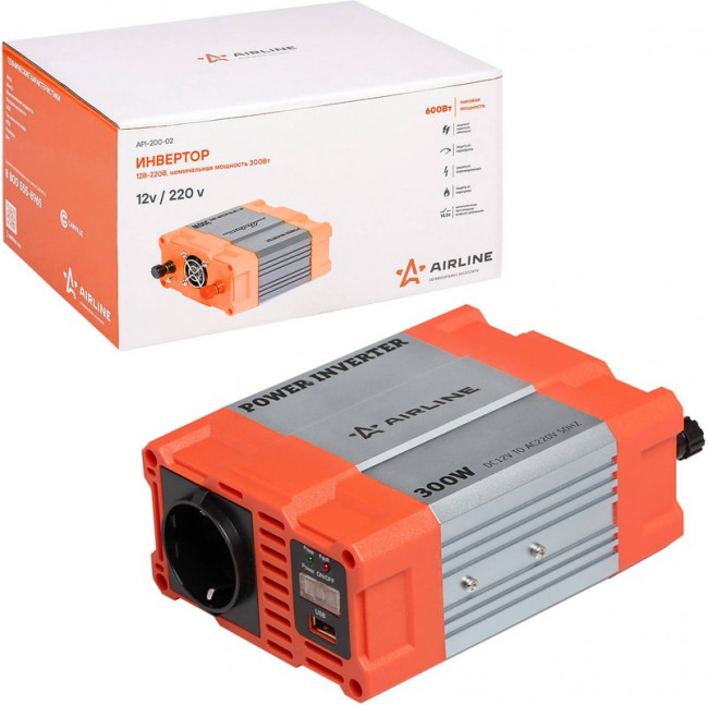API-200-02, Преобразователь напряжения (инвертор) 12-220V 300Вт AIRLINE API-200-02, Преобразователь напряжения (инвертор) 12-220V 300Вт AIRLINE