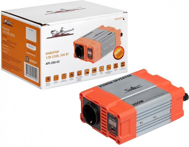 API-200-02, Преобразователь напряжения (инвертор) 12-220V 300Вт AIRLINE API-200-02, Преобразователь напряжения (инвертор) 12-220V 300Вт AIRLINE