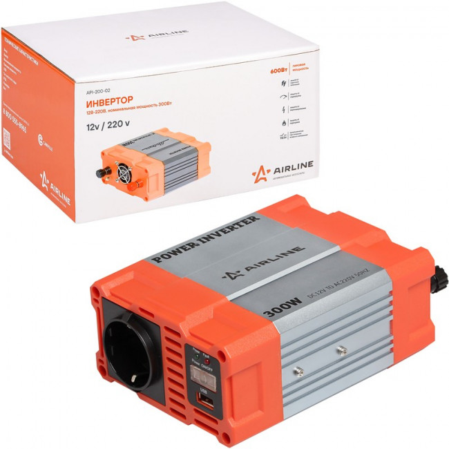 API-200-02, Преобразователь напряжения (инвертор) 12-220V 300Вт AIRLINE API-200-02, Преобразователь напряжения (инвертор) 12-220V 300Вт AIRLINE