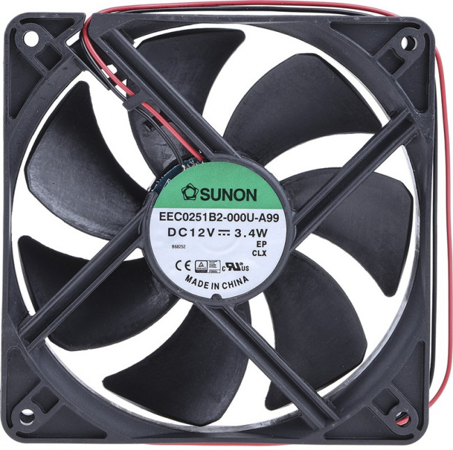 EEC0251B2-000U-A99, Вентилятор осевой, 12В DC, 120х120х25мм, 0.279А, 3.4Вт, качения, 2700об/мин, 2 провода