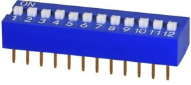 DS01C-254-S-12BE, DIP Switches / SIP Switches DIP Switch, SPST, 2.54 pitch, raised actuator, covex bottom, Short pin, 12 position, Blue DS01C-254-S-12BE, DIP Switches / SIP Switches DIP Switch, SPST, 2.54 pitch, raised actuator, covex bottom, Short pin, 12 position, Blue