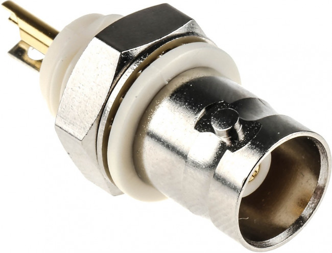 1-1337452-0, Разъем РЧ / Коаксиальный, BNC Коаксиальный, Прямое Гнездо с Гайкой, Пайка, 50 Ом, Латунь