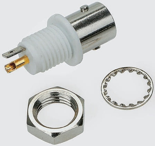 1-1337452-0, Разъем РЧ / Коаксиальный, BNC Коаксиальный, Прямое Гнездо с Гайкой, Пайка, 50 Ом, Латунь