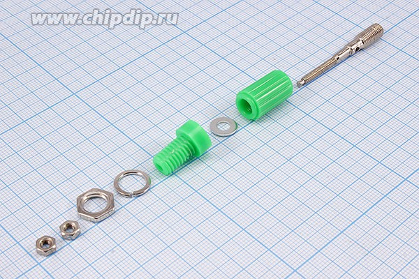 JS2030, Клемма на приборный блок, 4мм с боковым гнездом под кабель 2мм, зеленая; №2788DG клемма приб 4,0&amp;2,0\раз&amp;каб\ зел\11x45\пл\Ni\\