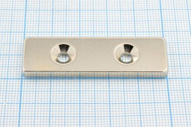 Магнит 50,0x15,0x 4/2отв d4, параллелепипед, Ni