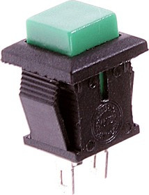 PBS-15CG, Кнопка квадратная ON-(OFF) (1A 250VAC), зеленая 8.8х8.8мм