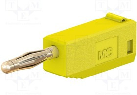 SLS205-24, Вилка; "банан" 2мм; 10А; 30ВAC; 60ВDC; желтый; позолота; 0,5мм2
