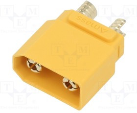 XT90HW-M, Socket; DC supply; XT90; male; PIN: 2; on PCBs; THT; yellow; 40A; 500V