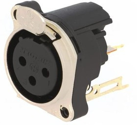 NTR-NC3FBV2, Гнездо, XLR, "мама", PIN: 3, прямой, с кнопкой, THT, серебристый, 6А