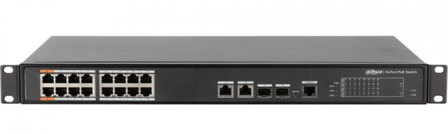 Сетевое оборудование DAHUA 16-портовый управляемый коммутатор с РоЕ, уровень L2Порты: 16 RJ45 10/100Мбит/с (PoE/PoE+/Hi-PoE), 2 комбинирован Сетевое оборудование DAHUA 16-портовый управляемый коммутатор с РоЕ, уровень L2Порты: 16 RJ45 10/100Мбит/с (PoE/PoE+/Hi-PoE), 2 комбинирован