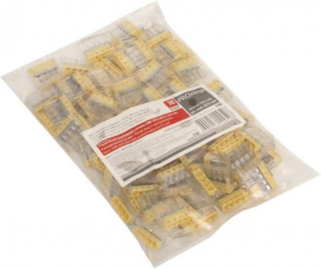 plc-smk-2273-244, Клемма строительно-монтажная СМК 2273-244 PROxima с пастой 4 отверстия 0.5-2.5мм.кв. (100шт) plc-smk-2273-244, Клемма строительно-монтажная СМК 2273-244 PROxima с пастой 4 отверстия 0.5-2.5мм.кв. (100шт)