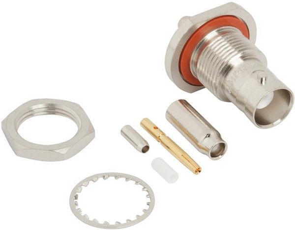 031-318, RF/COAXIAL, BNC BULKHEAD JACK STR 50 OHM CRIMP
