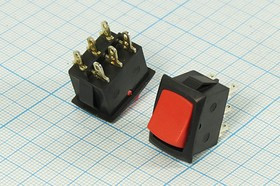 Переключатель клавишный на три положения 2-х полюсный, 6C, 250В/3А, ON-OFF-ON, черный/красный; №1192 R Пкл\\ 3\2xON-OFF-ON\ \чер\кр\\6C\\