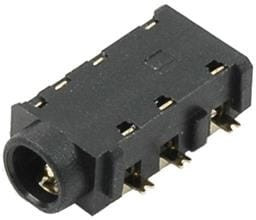 SJ-43615TS-SMT-TR, Phone Connectors 3.5 mm, Right Angle, Mid Mount (SMT), 4 Conductors, 0 1 Internal Switches, Audio Jack Connector