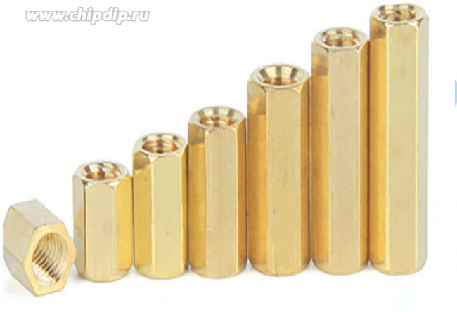 Стойка для печатных плат латунная М2 высота 6 мм (мама-мама)