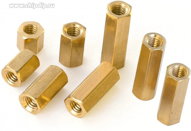 Стойка для печатных плат латунная М2 высота 6 мм (мама-мама)