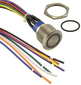 ULV7FWGSS341, Pushbutton Switches 22mm Anti-Vandal 3A 125/250VAC 2P ON-ON Stainless Steel Blue LED Ring Illumination 3V Wire IP67 IK08