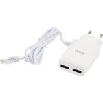 Блок питания (сетевой адаптер) HOCO C82A Real power 2xUSB, 2.4A с кабелем micro USB (белый)