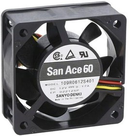 109R0612S401, DC Fans Axial Fan, 60x60x25mm, 12VDC, 23CFM, 2.04W, 33dBA, Ball, 3 Lead Wire, Tach 109R0612S401, DC Fans Axial Fan, 60x60x25mm, 12VDC, 23CFM, 2.04W, 33dBA, Ball, 3 Lead Wire, Tach