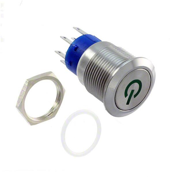 AV1920P612Q04, Pushbutton Switches AV19 DPM 3A POWER LED GREEN 12V