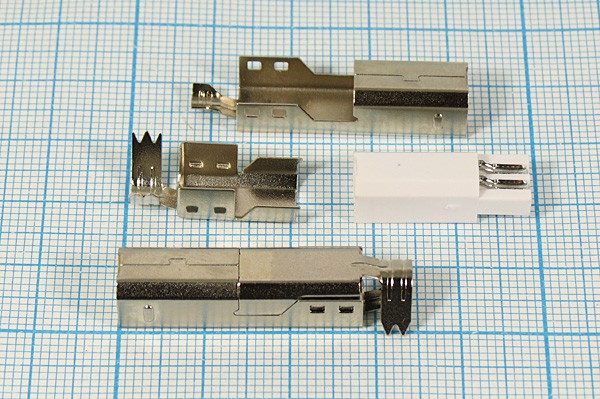 Разъем USB вилка, тип B, контакты на кабель, пайка, USB B CP1