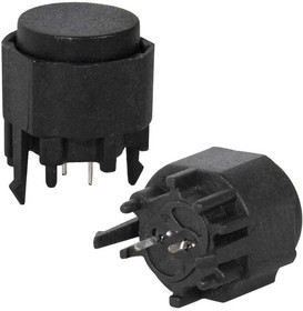 KS12-P1.5-BBN-5N-S, Миниатюрная кнопка без фиксации , 2 контакта, круглая, корпус черный, кнопка черная