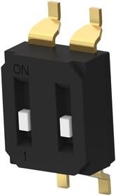 EDS02SGRNTU04Q, Switch DIP OFF ON SPST 2 Recessed Slide 0.025A 24VDC Gull Wing 2000Cycles 2.54mm SMD Tube