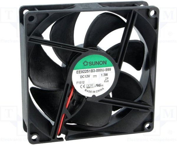 EE92251B3-000U-999, Вентилятор осевой, 12ВDC, 90x90x25мм, 67,11куб.м/ч, 28дБА, 24AWG