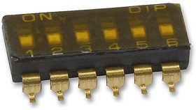 MCDM(R)-06-T, DIP / SIP переключатель, 6 схем(-а), Ползунок, SMD (Поверхностный Монтаж), SPST, 24 В DC, 25 мА