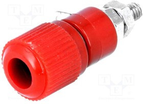 D-3230, Гнездо, "банан" 4мм, 60ВDC, L: 34мм, Отв: d8мм, красный