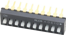 1825360-6, DIP / SIP переключатель, 10 схем(-а), Ползунок, Сквозное Отверстие, SPST, 24 В, 100 мА