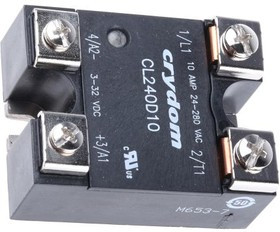CL240D10, Solid State Relay 14mA 32V DC-IN 10A 280V AC-OUT 4-Pin CL240D10, Solid State Relay 14mA 32V DC-IN 10A 280V AC-OUT 4-Pin