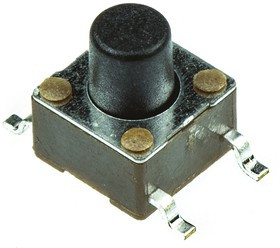 4-1437565-9, Black Button Tactile Switch, SPST 50 mA @ 12 V ac 3.4mm Through Hole