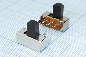Переключатель движковый, 17x 8h9.0, контакты 6P+2P, 0.3А, 50В, DPDT, угловой, SK22F12
