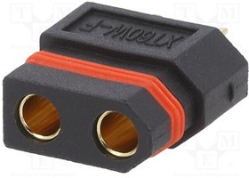 XT60W-F, Вилка; питания DC; XT60; "мама"; PIN: 2; на провод; пайка; 40А; 500В