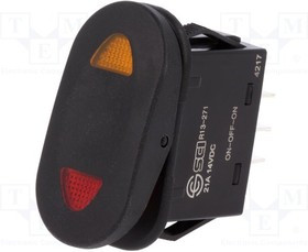 R13-271D3-01-BBRY, ROCKER; SP3T; Pos: 3; ON-OFF-ON; 21A/14VDC; black; LED,point; 14VDC