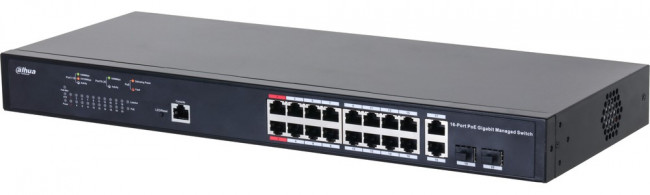 Сетевое оборудование DAHUA 16-портовый гигабитный управляемый коммутатор с PoE, уровень L2Порты: 16 RJ45 10/100/1000Мбит/с (PoE/PoE+/Hi-PoE/