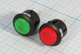 Двухполюсная кнопка с фиксацией DPST, 2xOFF-ON, зелёная с подсветкой, 12В/10А; №10226G ПКн\ 12\10\DPST\d20\чер\ ILзел\\4T\R13-527BL-02G\