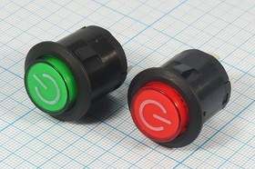 Выключатель кнопочный с фиксацией SPST, ON-OFF, зелёный с подсветкой, 12В/6А, d22мм; №126 G ПКн\ 12\ 6\SPST\d22\чер\ILзел\ \3C\PBS-422AD12V