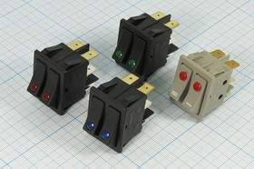 Сдвоенный клавишный выключатель с зелёной индикацией в чёрном корпусе,220В/15А; №10598G ПКл\\15\2-ON-OFF\\чер\ ILСдзел\\6T\IRS-2101E-1C\