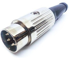 610-0510, Разъем DIN Аудио / Видео, экранированный, 240°, 5 контакт(-ов), Штекер, Монтаж на Кабель, Пайка