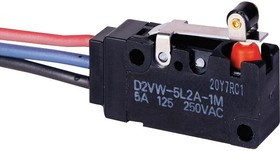 D2VW-5L1B-1MS, Микропереключатель, Миниатюрный, Длинный Петлевой Рычаг, SPDT, Проводные Выводы, 5 А, 125 В