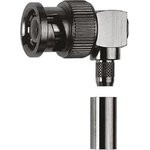 J01002A1356, Вилка, BNC, "папа", угловой 90°, 75Ом, пайка,обжим, на провод