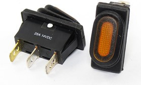 Переключатель клавишный, контакты 3T, 20А, 12В, ON-OFF, подсветка ILзеленая, R13-70B8