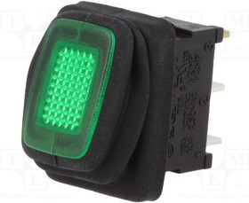 R13-66B8-02-BBG, ROCKER; SPST; Pos: 2; ON-OFF; 10A/250VAC; green; IP65; neon lamp