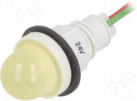 LY-D16H-24AC/DC, Индикат.лампа: LED, выпуклый, 24ВDC, 24ВAC, Отв: d13мм, пластик