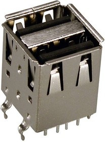 KUSBVX-AS2N-B-1, USB Connectors DUAL VERT MT USB A SOCKET BLK GLD FLASH