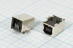 Разъем USB розетка, тип B, контакты на плату, угловой, USB B-FR SMD Разъем USB розетка, тип B, контакты на плату, угловой, USB B-FR SMD