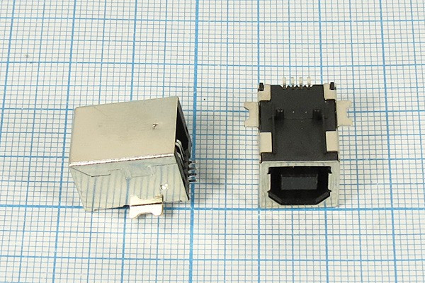 Разъем USB розетка, тип B, контакты на плату, угловой, USB B-FR SMD Разъем USB розетка, тип B, контакты на плату, угловой, USB B-FR SMD